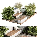 Modern Road Facilities With Wooden Benches Lush Plants And Water Elements