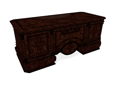 Vintage Dark Wooden Desk With Intricate Carved Details And Drawers 3d model