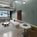 Modern Apartment Interior With Open Layout Staircase Bookshelves TV And City View
