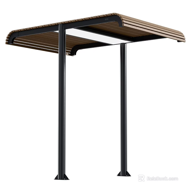 Modern Outdoor Awning With Black Metal Frame And Brown Striped Top 3d model 