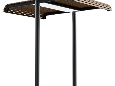 Modern Outdoor Awning With Black Metal Frame And Brown Striped Top 3d model