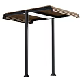 Modern Outdoor Awning With Black Metal Frame And Brown Striped Top