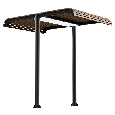 Modern Outdoor Awning With Black Metal Frame And Brown Striped Top 3d model