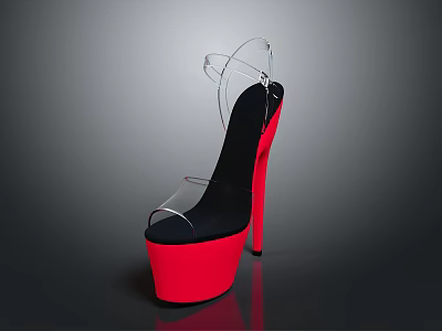 Transparent High Heel Sandals with Red Sole Black Upper Stiletto Heel and Platform Design 3d model