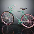 Vintage Style Bicycle With Green Frame Pink Wheels And Black Seat