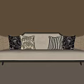 Modern Three Seater Beige Sofa With Black Armrests Legs And Various Pattern Pillows 3d model