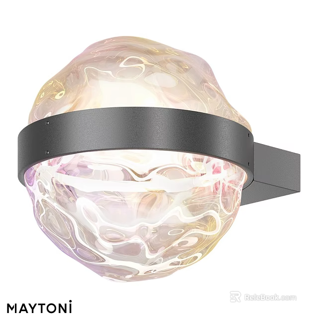 Illuminated Modern Wall Lamp With Spherical Glass Shade And Flowing Texture 3d model 