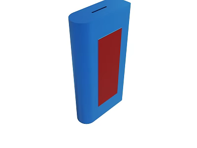 Modern Blue Rectangular Device Featuring Red Panel And Top Slot Design 3d model