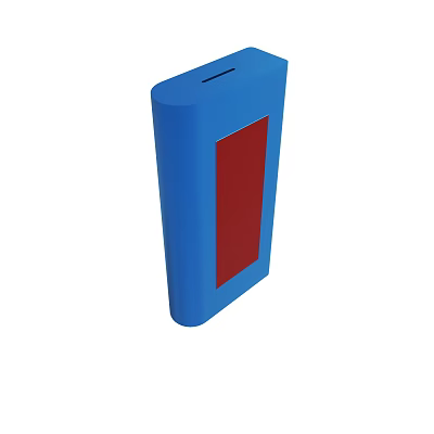 Modern Blue Rectangular Device Featuring Red Panel And Top Slot Design 3d model