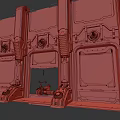 Sci-Fi Scene With Numbered 1 2 3 Mechanical Doors Indicator Lights And Red Motorcycle