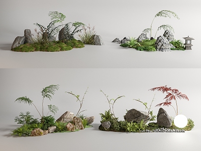 Modern landscape sketch plant combination plant pile courtyard sketch landscape stone 3d model