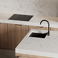 Modern Kitchen Interior Design Featuring Wooden Cabinets Marble Countertop And Sink