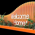 Welcome Home Decorative Orange Curved Structure With Green Plants And Base Platform