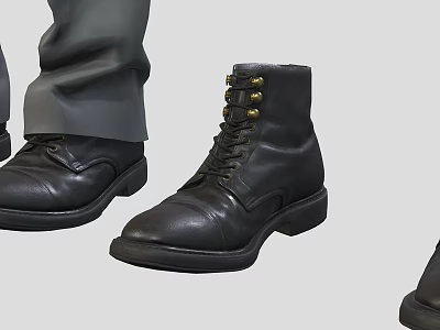 Black Leather Ankle Boots With Lace Up Design And Brass Eyelets Thick Sole 3d model