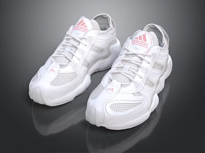 White Adidas Casual Sneakers With Red Logo Mesh Upper And Thick Sole Design 3d model