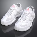 White Adidas Casual Sneakers With Red Logo Mesh Upper And Thick Sole Design