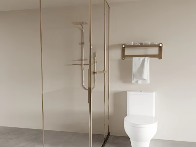 Hotel Bathroom Interior With Glass Shower Enclosure Toilet And Wall Mounted Towel Rack 3d model