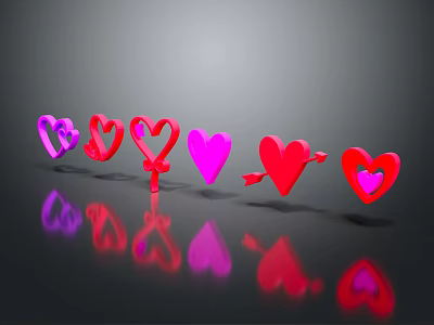3D Wall Decor with Red and Pink Hearts Gender Symbols Arrow Reflections on Gray Background 3d model