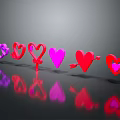 3D Wall Decor with Red and Pink Hearts Gender Symbols Arrow Reflections on Gray Background