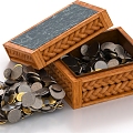 Coins Gold Coins Silver Coins Copper Coins Wooden Chest Treasure Box 3d model