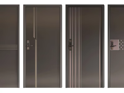 Modern Security Doors With Four Different Styles Handles And Decorative Lines 3d model