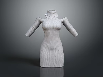 Women's Knitted Turtleneck Off The Shoulder Fitted Slim Dress Style 3d model