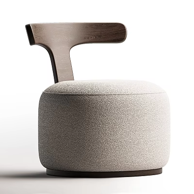 Modern Minimalist Leisure Chair With Light Gray Fabric Round Padded Seat And Wooden Backrest 3d model