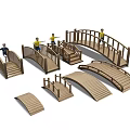 Wooden Bridges With Various Designs And People Figures On White Background