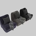 Gray Striped Accent Chair With Black White Checkered Pillow And Throw Blanket