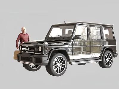 Black Mercedes G Class SUV With Elderly Man Carrying Shopping Bag 3d model