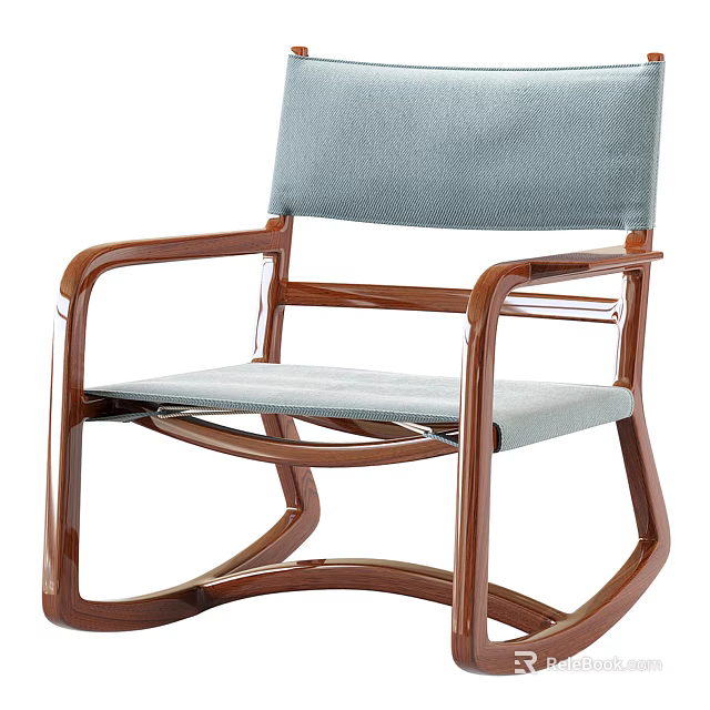 Modern Armchair With Wooden Frame Light Blue Fabric Seat And Curved Legs 3d model 