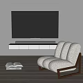 Modern Wall Mounted TV with Sleek TV Cabinet and Cozy Armchair in Living Room