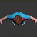 3D Model Man Wearing Red T-Shirt With Yellow R Logo Brown Pants And Blue Shoes