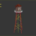 Red Lighthouse Tower With Red Roof Ladder Design And Observation Deck