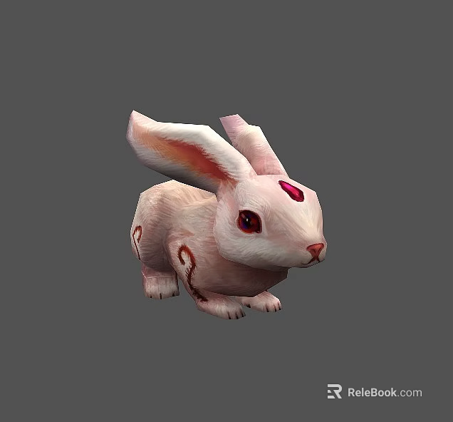 White Reptile 3D Model With Red Gem On Forehead And Red Patterns 3d model 