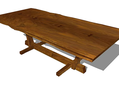 Solid Natural Wood Dining Table with Visible Grain and Crossed Legs for Rustic Home Interior 3d model