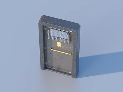 Gray Metal Outdoor Equipment Box With Solar Panel And Yellow Badge 3d model