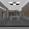 Modern Clothing Store Interior With Wooden Racks Display Area And Cashier Counter
