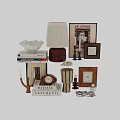 Eclectic Decorative Ornament Combination With Table Lamp Vase Frames Books Candle Holders And Clock