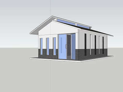 Small Single Story Building With White Dark Exterior Walls Blue Door And Sloped Roof 3d model