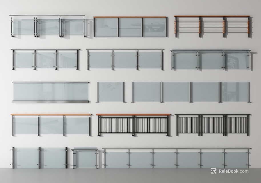 Different Types Of Railings With Glass Metal Wooden Materials And Modern Designs 3d model 