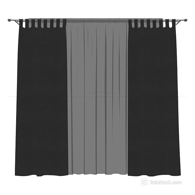 Modern Simple Black And Grey Striped Curtain For Home Window Decor 3d model 