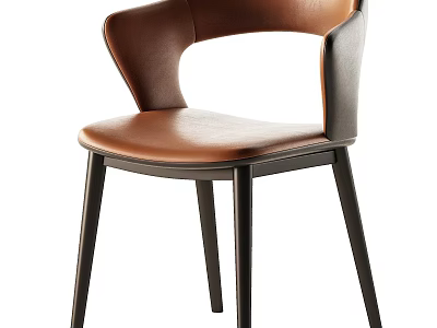 Modern Single Chair With Brown Leather Seat And Black Metal Legs Design 3d model