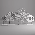 Modern Wooden Decorative Ornament Set with Circular Patterns Branch-like Shapes and Stands