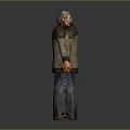 Elderly Male Character Wearing Gray Sweater and Blue Pants Front Back Views