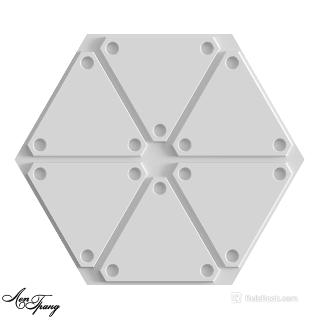 Modern White Geometric Wall Design With Hexagonal Panels And Circular Holes 3d model 