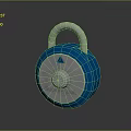 Blue Padlock With Silver Shackle Arrow Symbol And Round Body Design