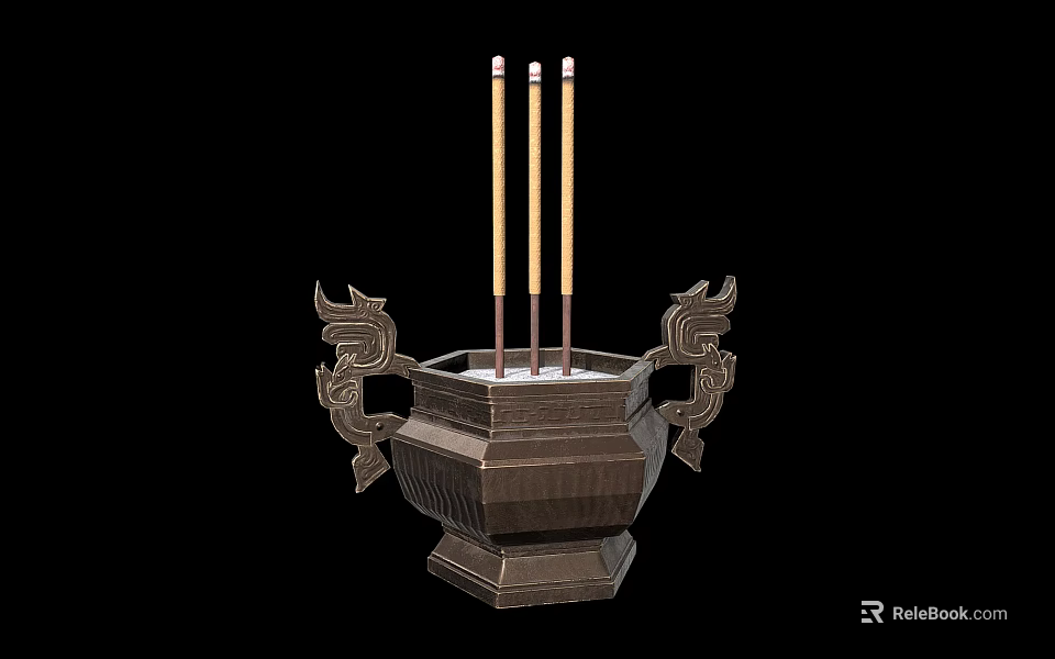 Decorative Ornament Set With Metal Incense Burner Incense Sticks Dragon Shaped Decor And Hexagonal Base 3d model 