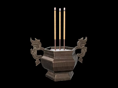Decorative Ornament Set With Metal Incense Burner Incense Sticks Dragon Shaped Decor And Hexagonal Base 3d model