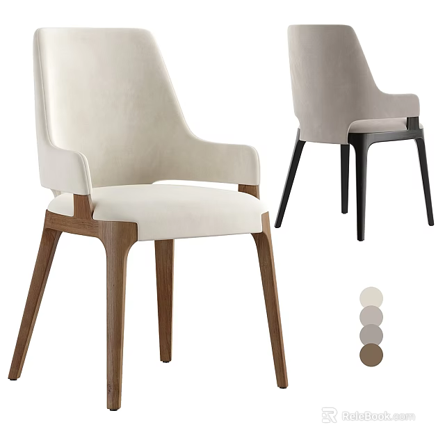 Modern Single Chair With Wooden Legs Upholstered Seat And Multiple Color Options 3d model 